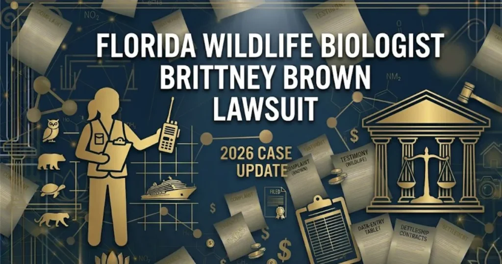 Florida wildlife biologist Brittney Brown lawsuit 2026 blog banner with legal scales and biologist silhouette