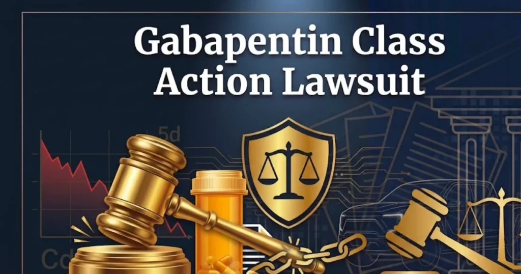 Gabapentin class action lawsuit 2026 legal guide banner with gavel and pill bottle graphic