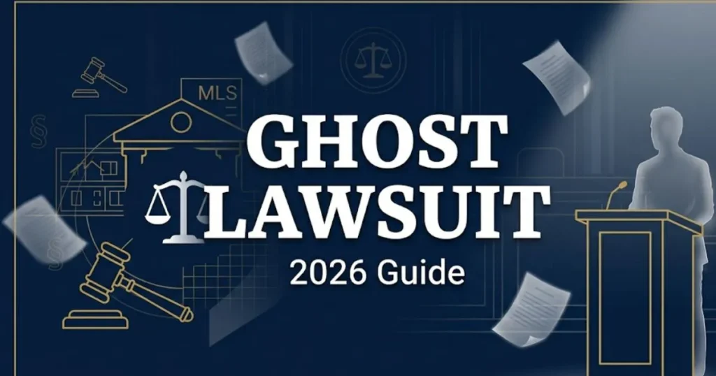 Ghost lawsuit 2026 guide banner with legal symbols and phantom figure silhouette