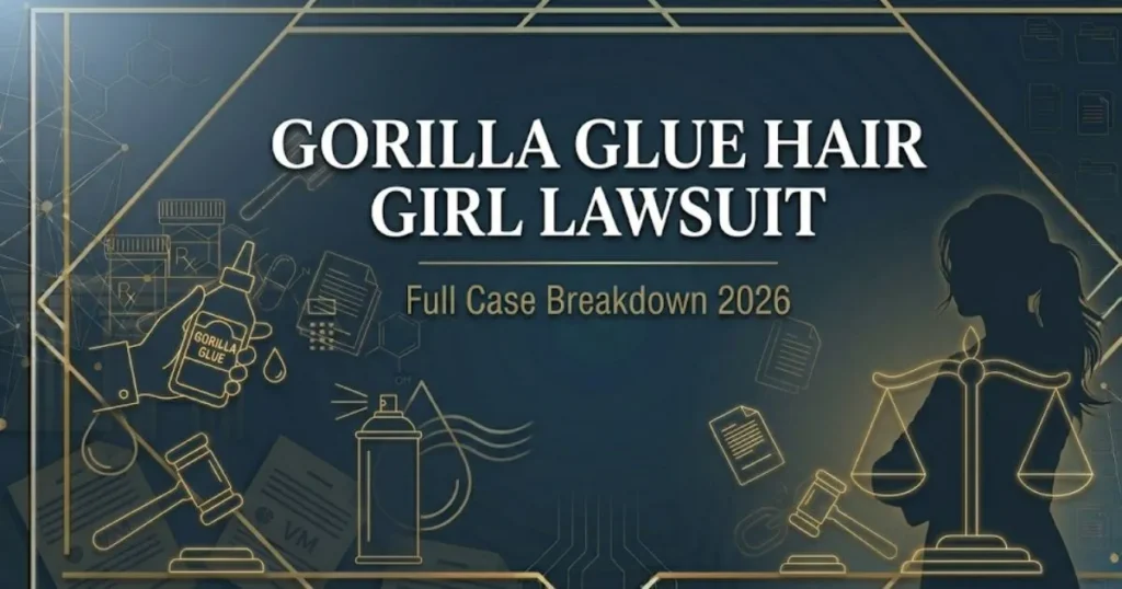 Gorilla Glue hair girl lawsuit case breakdown 2026 legal banner with scales of justice and woman silhouette