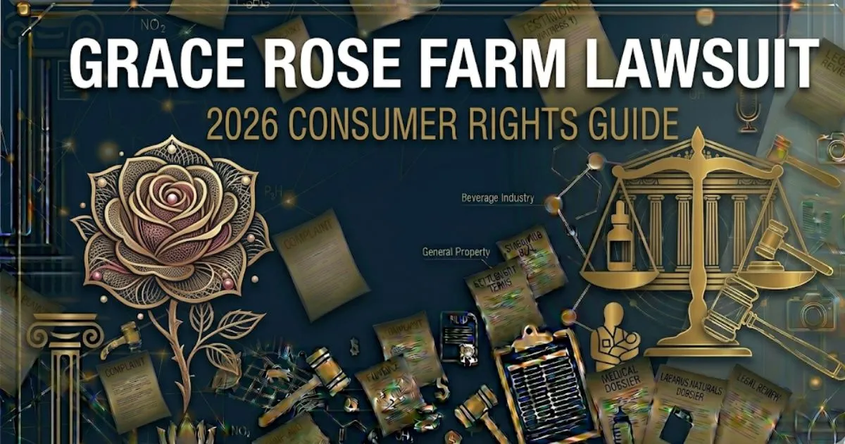 Grace Rose Farm Lawsuit 2026 legal guide banner showing gavel, rose icon, and navy editorial design