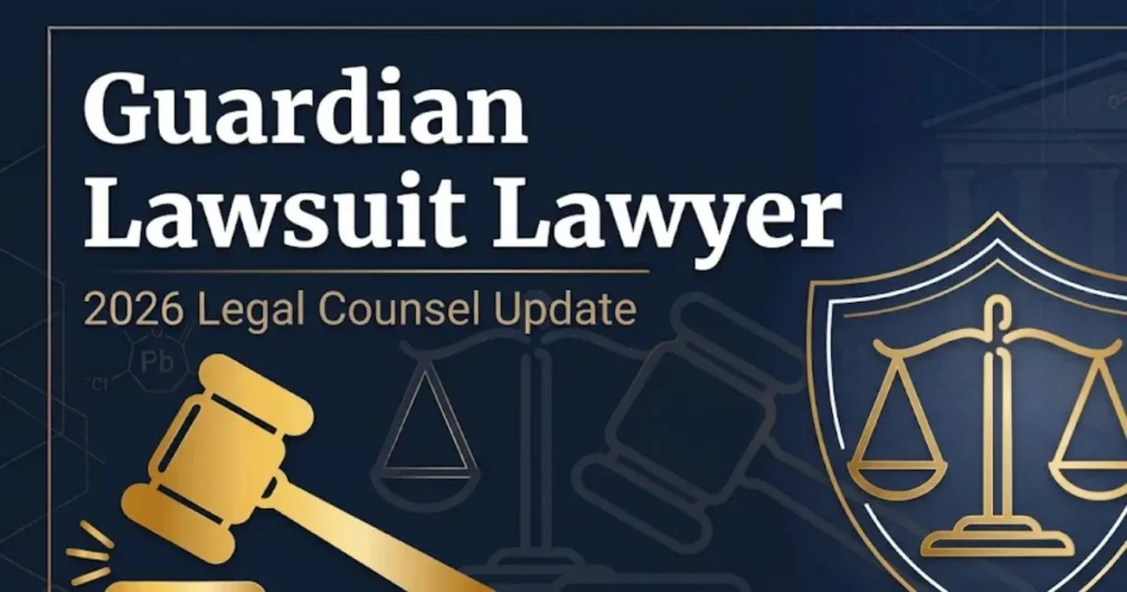 Guardian lawsuit lawyer 2026 legal guide banner with gavel and justice scale icons