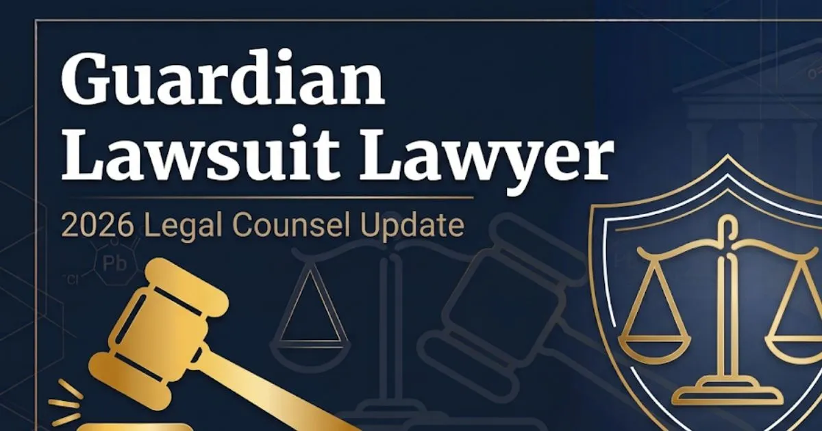 Guardian lawsuit lawyer 2026 legal guide banner with gavel and justice scale icons