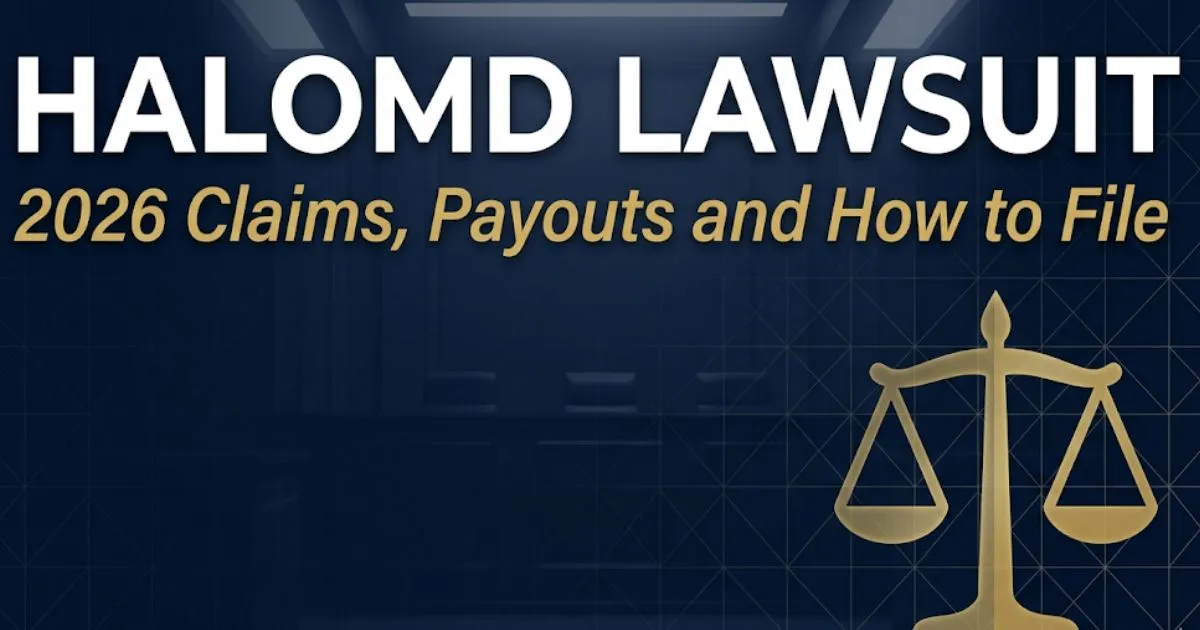HaloMD lawsuit 2026 legal banner showing case claims, payout details, and filing information for class action claimants
