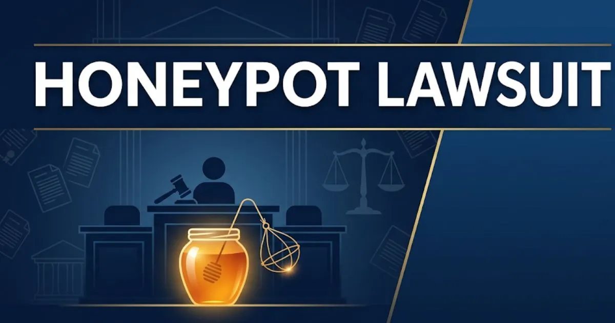 Honeypot lawsuit guide banner with gavel and legal trap imagery for 2026 MAIN KEYWORD {{honeypot lawsuit}} CLUSTER KEYWORDS {{paste cluster keywords, separated by or one per line}} MAKE AR