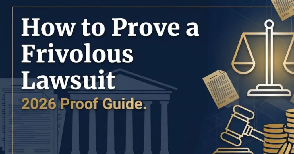 How to prove a frivolous lawsuit guide with legal symbols and gavel imagery