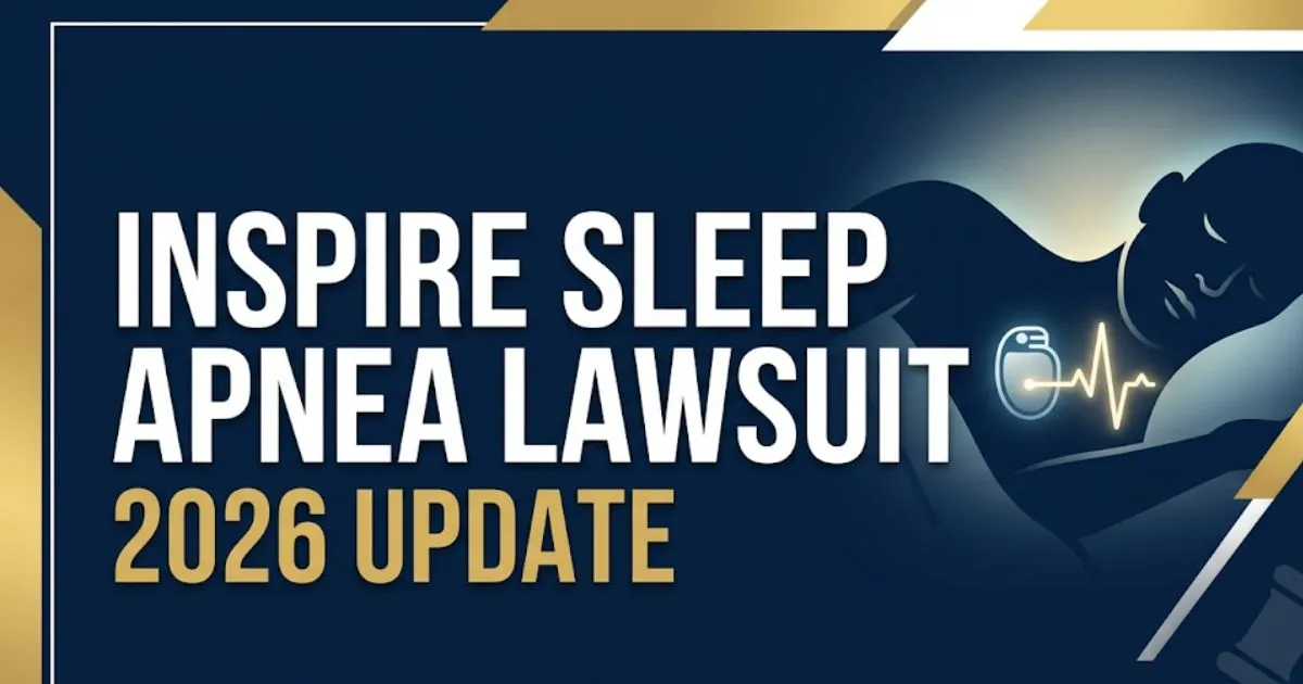 Inspire sleep apnea lawsuit 2026 update blog banner with legal icons and sleeping patient silhouette
