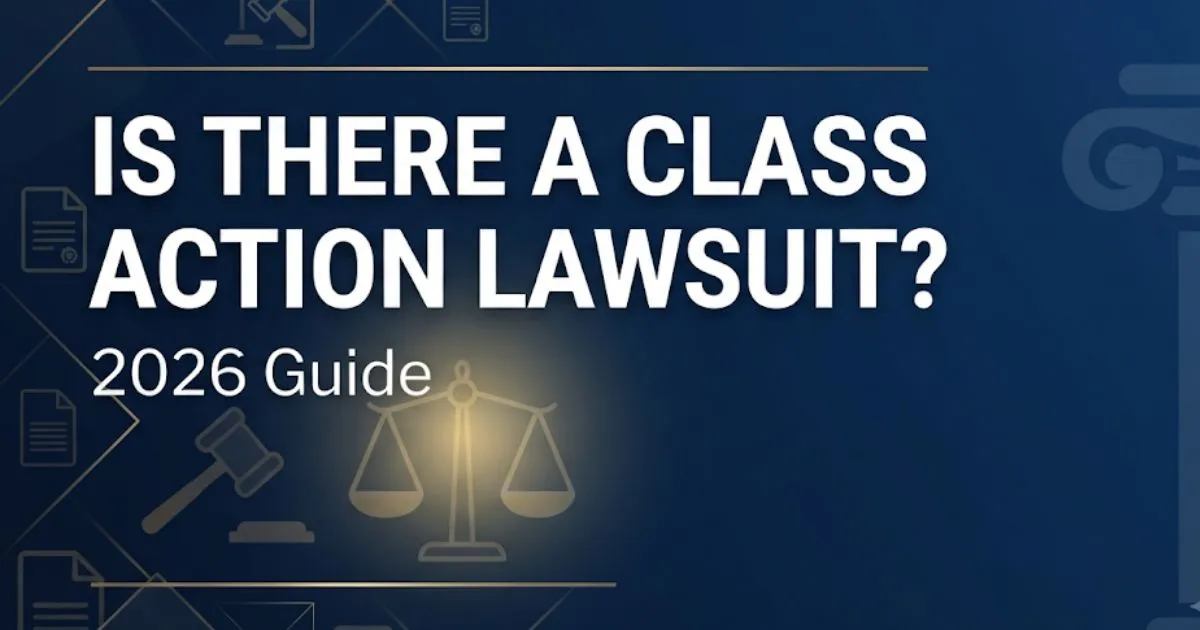 Is there a class action lawsuit 2026 guide banner with legal scales and gavel icons