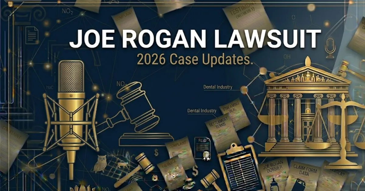 Joe Rogan lawsuit 2026 legal blog banner with gavel and microphone silhouette on navy background