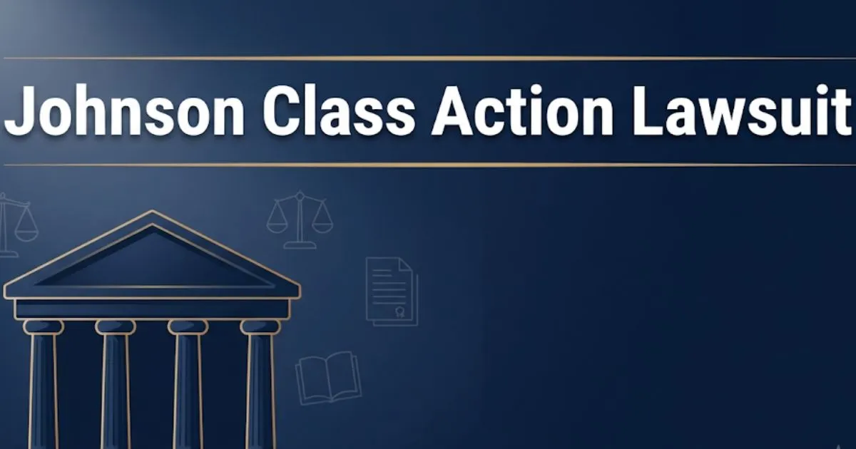 Johnson class action lawsuit 2026 legal banner with courthouse silhouette and settlement information