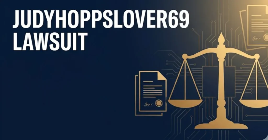 JudyHoppsLover69 lawsuit 2026 legal breakdown banner with scales of justice and digital legal symbols