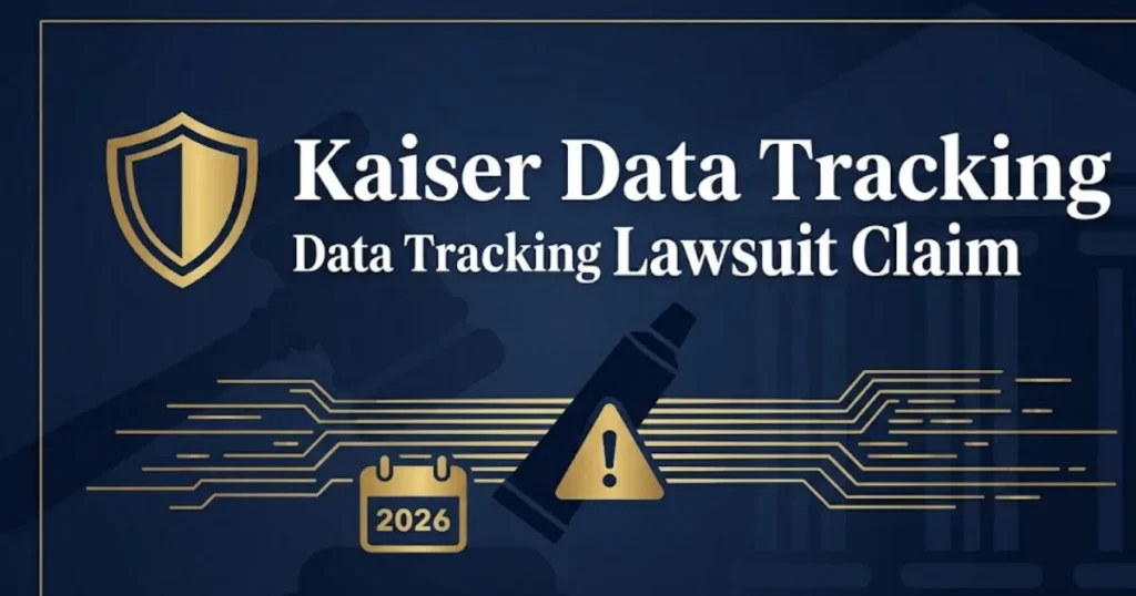 Kaiser data tracking lawsuit claim 2026 legal guide banner with courthouse silhouette and data stream graphics