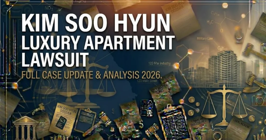 Kim Soo Hyun luxury apartment lawsuit 2026 legal case breakdown banner with scales of justice
