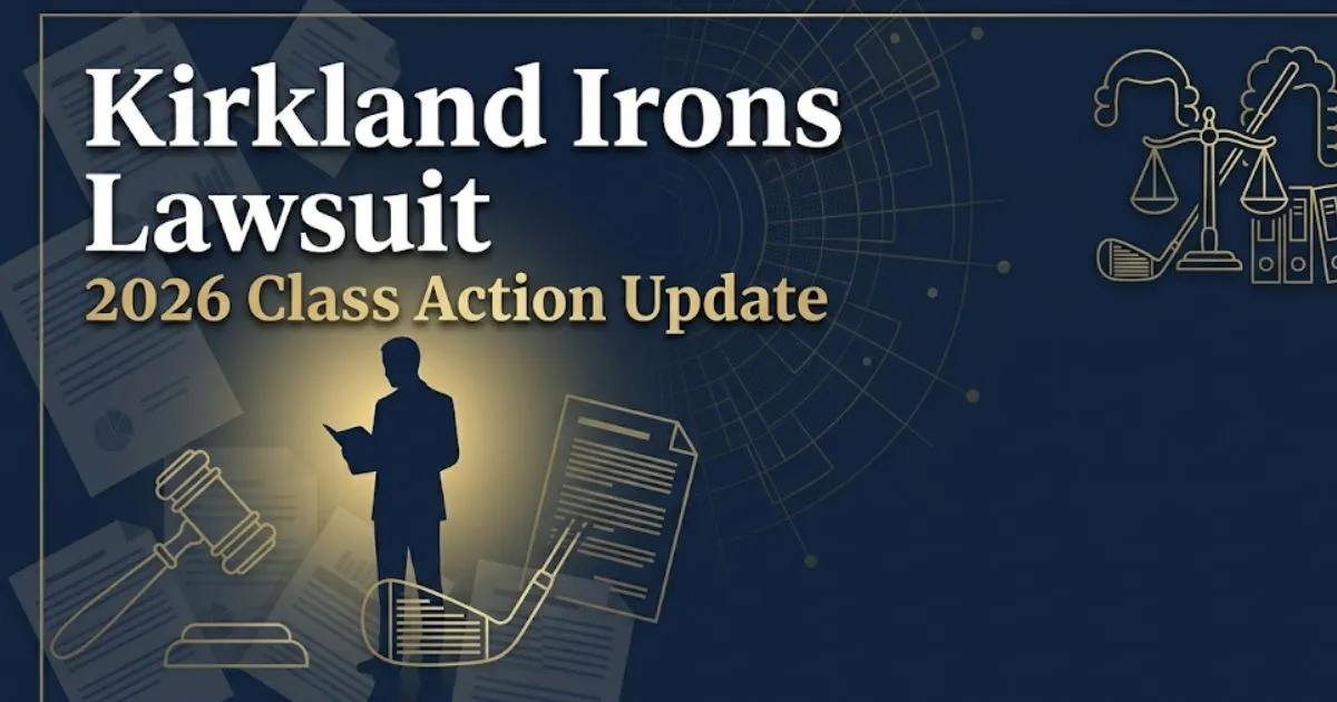 Kirkland irons lawsuit 2026 class action update banner with gavel and golf iron legal graphic