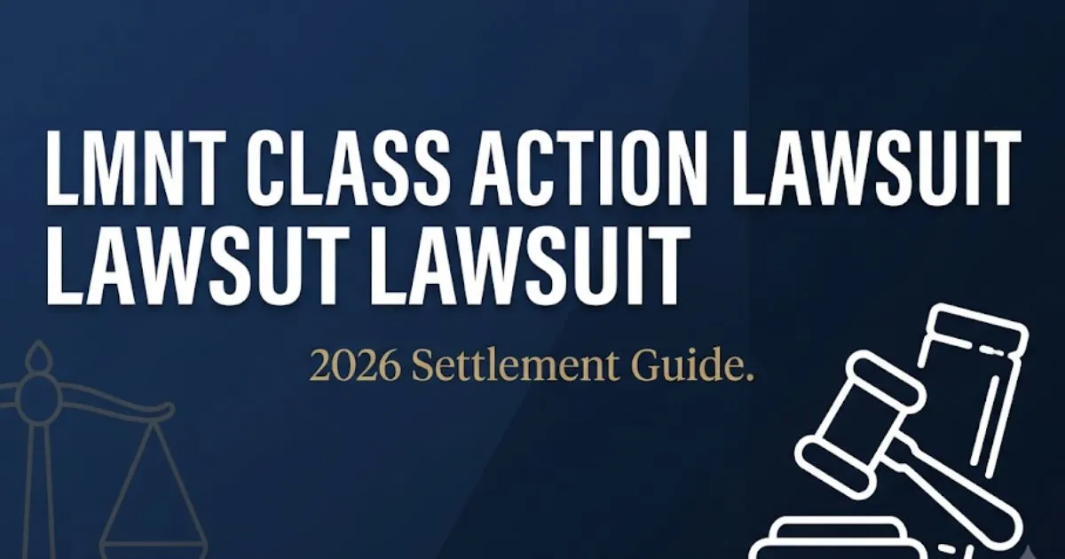 LMNT class action lawsuit 2026 settlement guide blog banner with gavel and legal icons on navy background