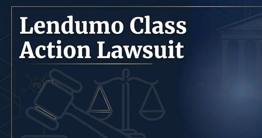 Lendumo class action lawsuit 2026 blog banner with legal scales and gavel imagery