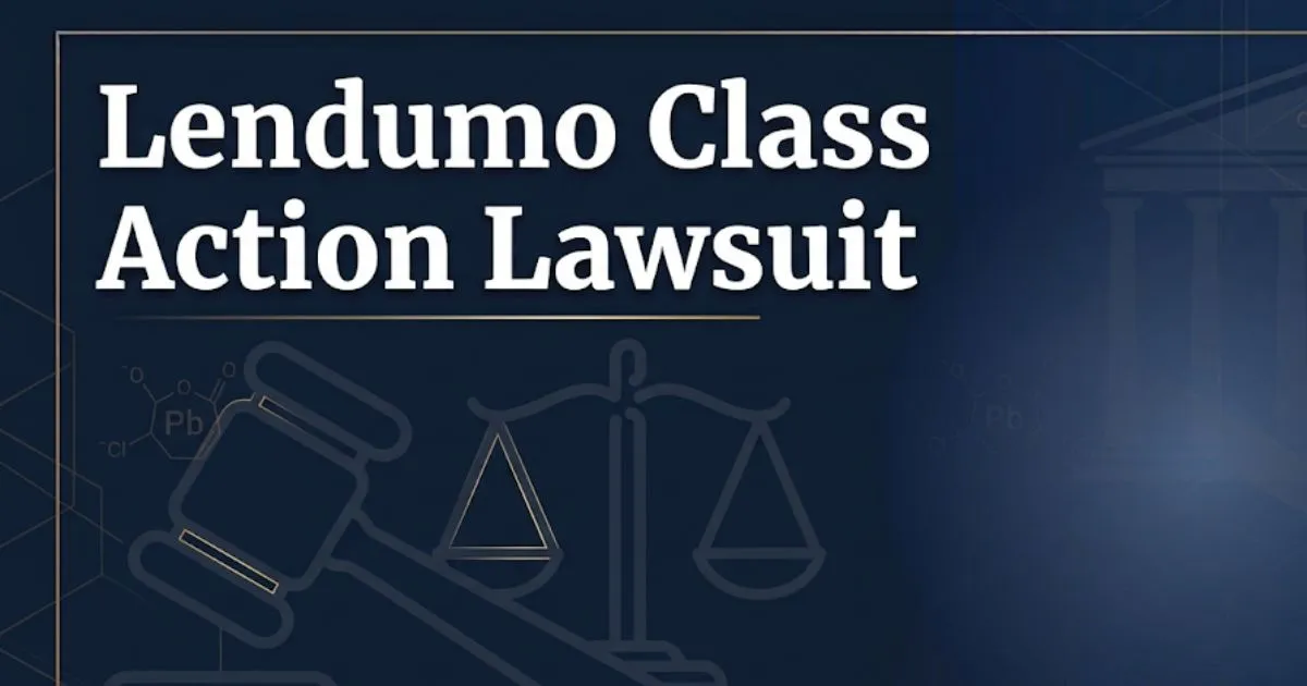 Lendumo class action lawsuit 2026 blog banner with legal scales and gavel imagery