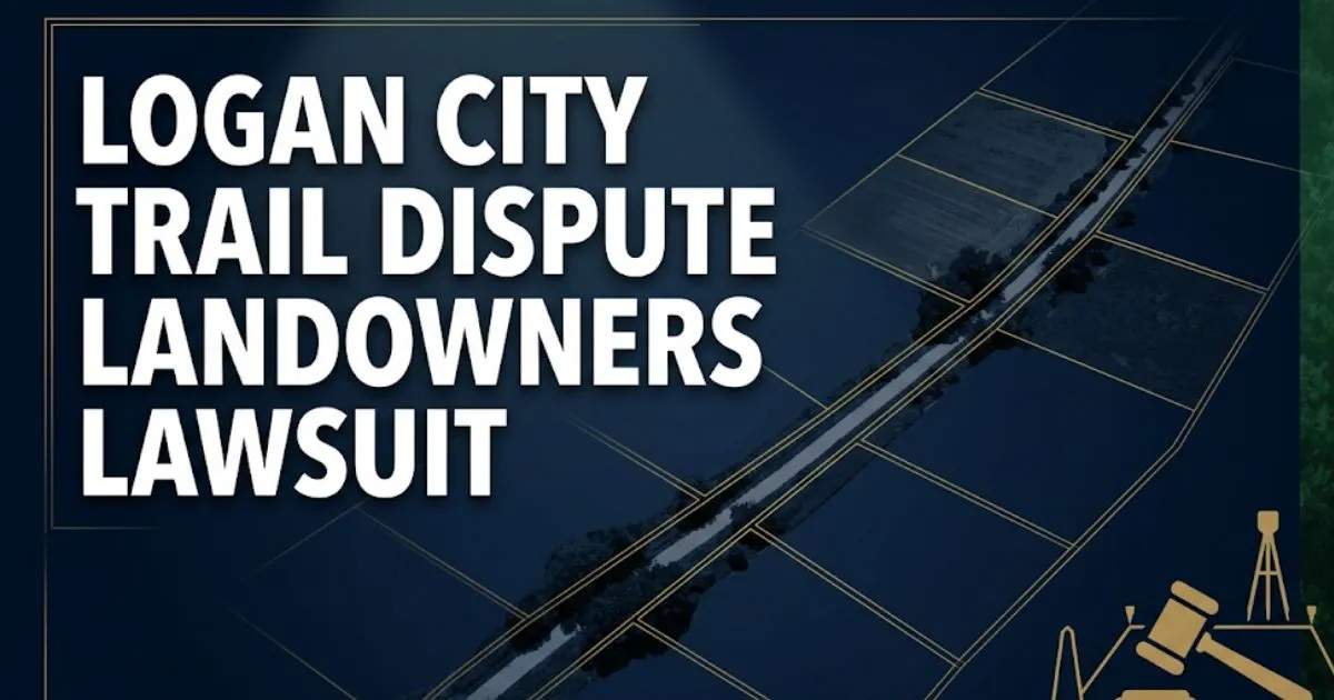 Logan City trail dispute landowners lawsuit 2026 banner showing trail corridor and property boundary silhouettes
