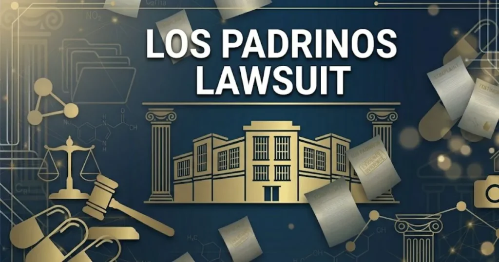 Los Padrinos lawsuit 2026 banner with juvenile hall silhouette and legal symbols in navy and gold
