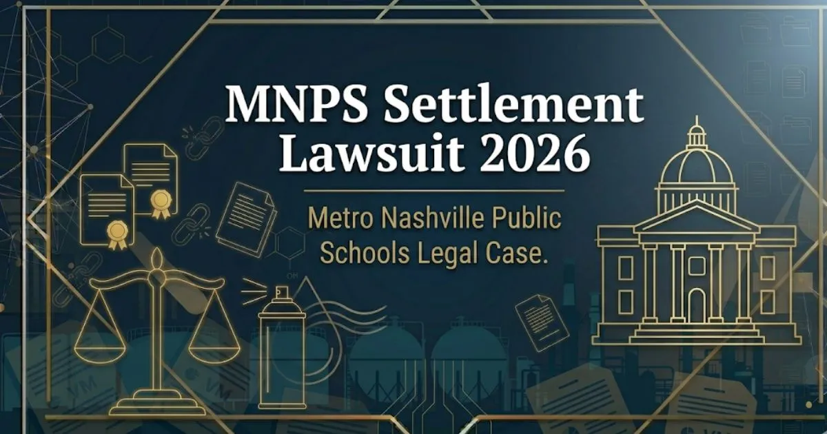 MNPS settlement lawsuit 2026 banner with courthouse silhouette and legal scale icons on navy background