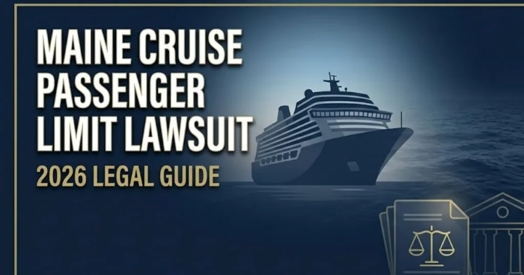 Maine cruise passenger limit lawsuit 2026 legal guide banner with cruise ship silhouette and courthouse icons
