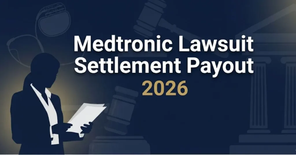 Medtronic lawsuit settlement payout 2026 guide with legal symbols and navy blue design
