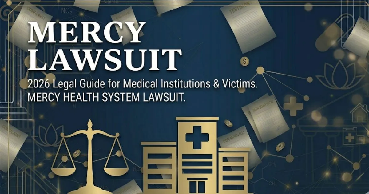 Mercy lawsuit 2026 legal guide banner with hospital silhouette and justice scales