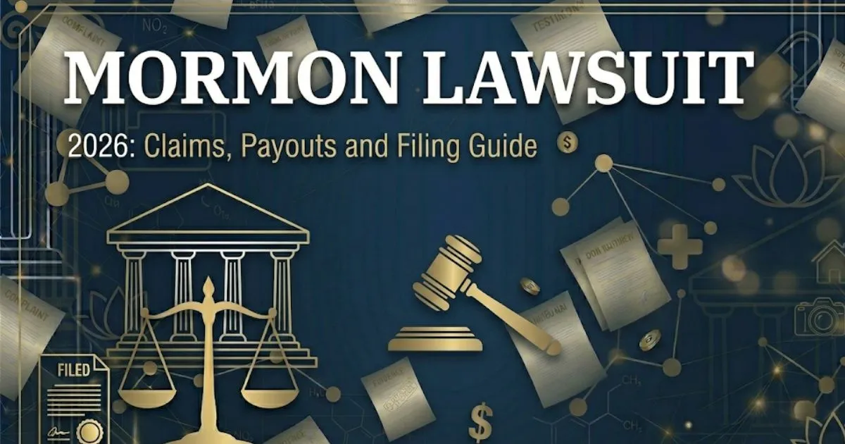 Mormon lawsuit 2026 legal guide with courthouse and scales of justice imagery