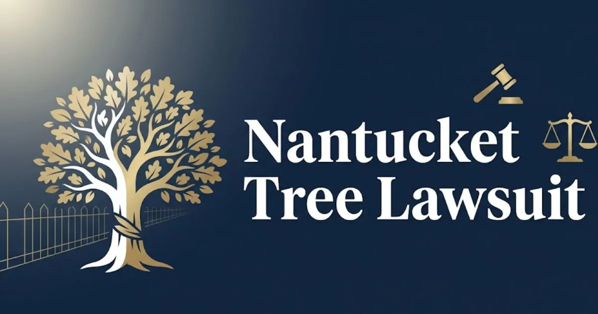 Nantucket tree lawsuit 2026 guide banner with gavel, tree silhouette, and legal scales in navy and gold