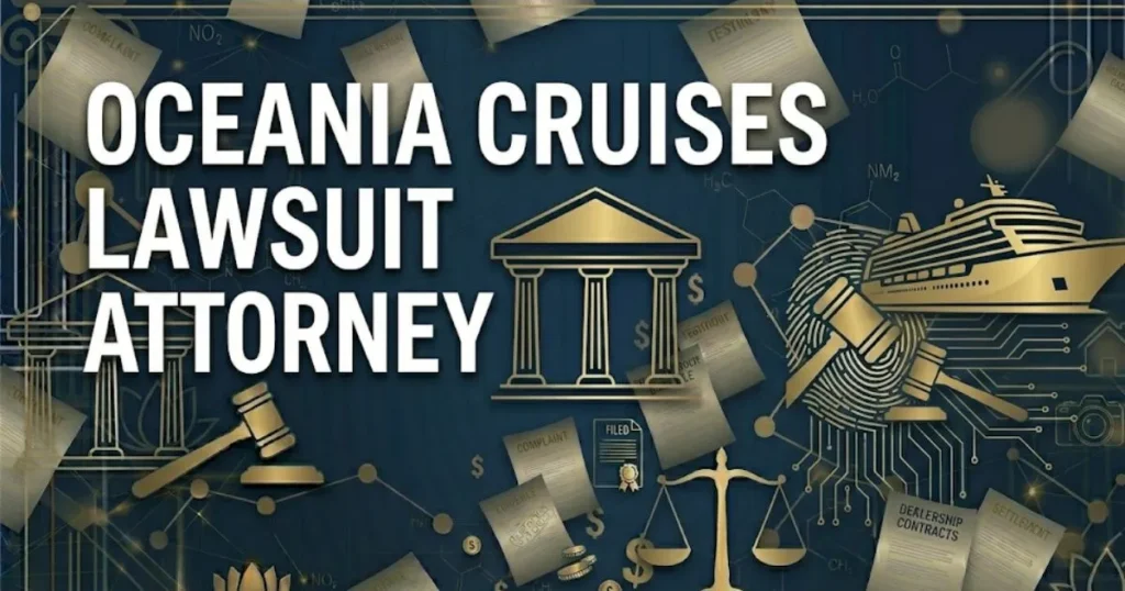 Oceania cruises lawsuit attorney 2026 legal guide banner with cruise ship silhouette and maritime law icons