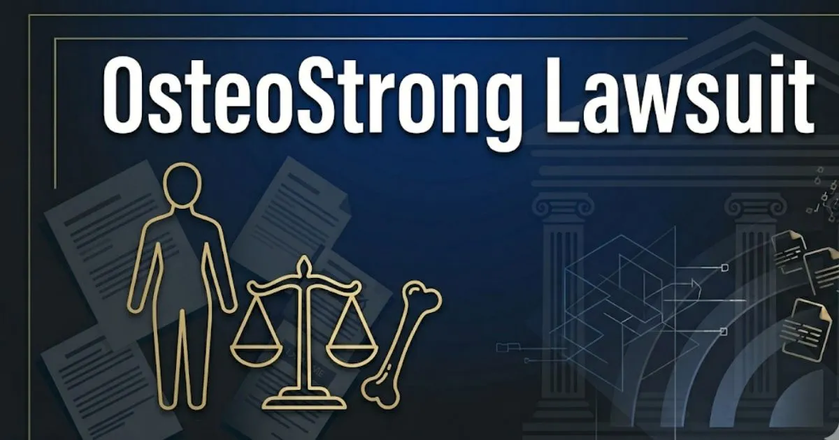 OsteoStrong lawsuit 2026 legal banner showing bone health claims dispute and class action settlement information