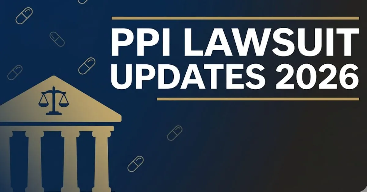 PPI lawsuit updates 2026 blog banner showing courthouse silhouette, legal scales, and bold headline text on navy background