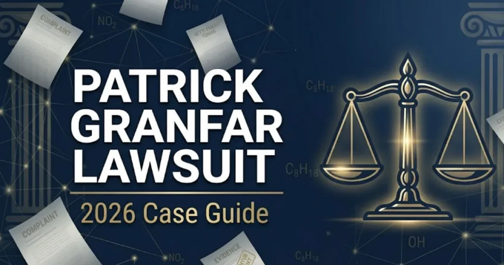 Patrick Granfar lawsuit 2026 case guide legal banner with scales of justice on navy background MAIN KEYWORD {{patrick granfar lawsuit}} CLUSTER KEYWORDS {{paste cluster keywords, separated by
