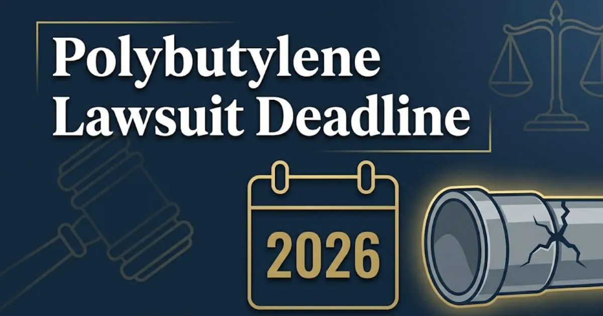 Polybutylene lawsuit deadline 2026 legal guide banner with gavel and pipe imagery MAIN KEYWORD {{polybutylene lawsuit deadline}} CLUSTER KEYWORDS {{paste cluster keywords, separated by or o