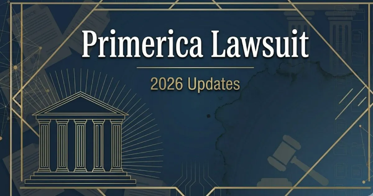 Primerica lawsuit 2026 legal update banner with courthouse silhouette and gold accents