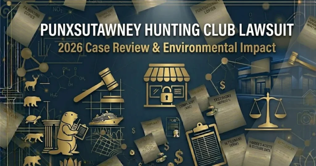 Punxsutawney Hunting Club lawsuit 2026 legal guide banner with courthouse and forest silhouette in navy and gold MAIN KEYWORD {{punxsutawney hunting club lawsuit}} CLUSTER KEYWORDS {{paste cl