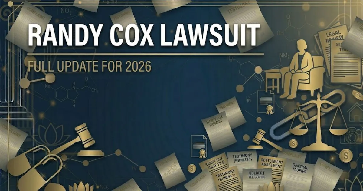 Randy Cox lawsuit blog banner showing wheelchair silhouette and scales of justice with bold headline text on navy background