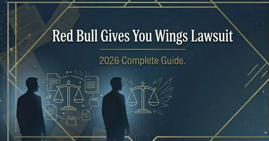 Red Bull gives you wings lawsuit 2026 guide banner with legal scales icon on navy background
