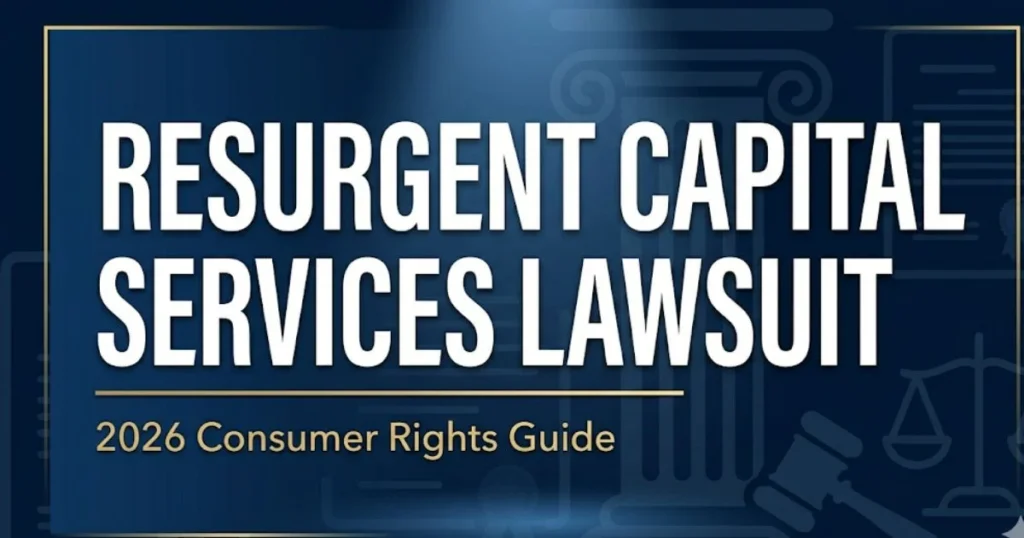 Resurgent Capital Services Lawsuit 2026 consumer rights guide banner with legal scales and gavel icons on navy background