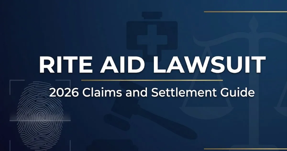 Rite Aid lawsuit 2026 blog banner with legal symbols and settlement guide headline