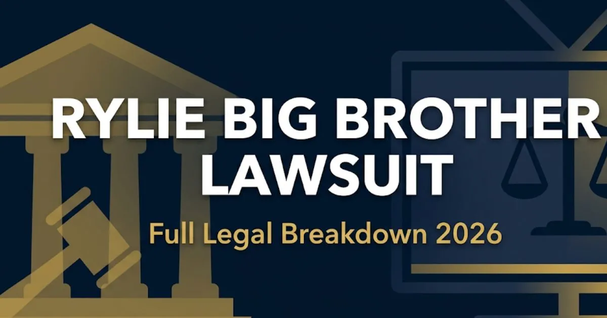 Rylie Big Brother Lawsuit legal breakdown 2026 editorial banner with courthouse silhouette and legal scales icon
