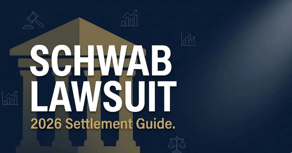 Schwab lawsuit 2026 settlement guide banner with courthouse and legal icons
