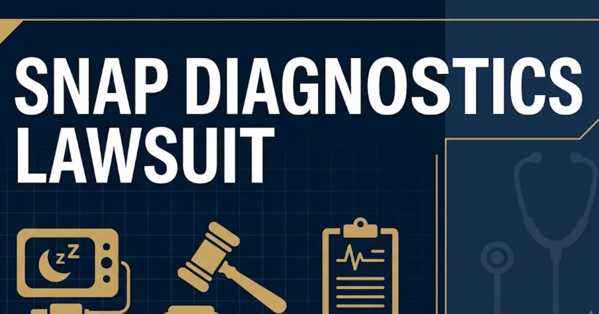Snap diagnostics lawsuit 2026 legal banner with gavel and sleep test device imagery