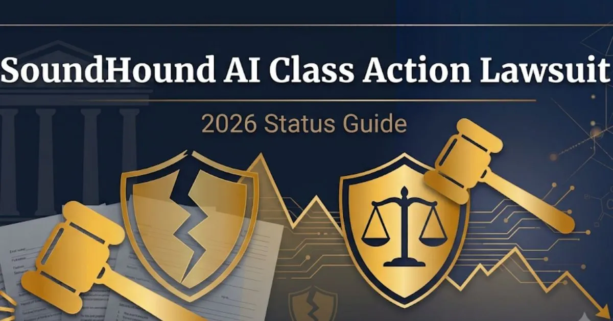 SoundHound AI class action lawsuit 2026 guide with legal symbols and stock chart graphic