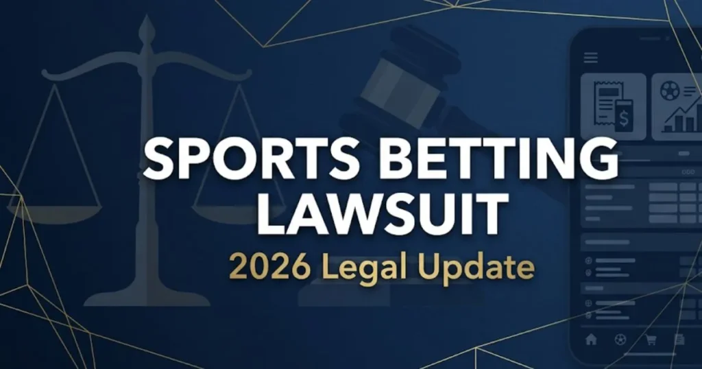 Sports betting lawsuit 2026 legal blog banner with scales of justice and gavel imagery
