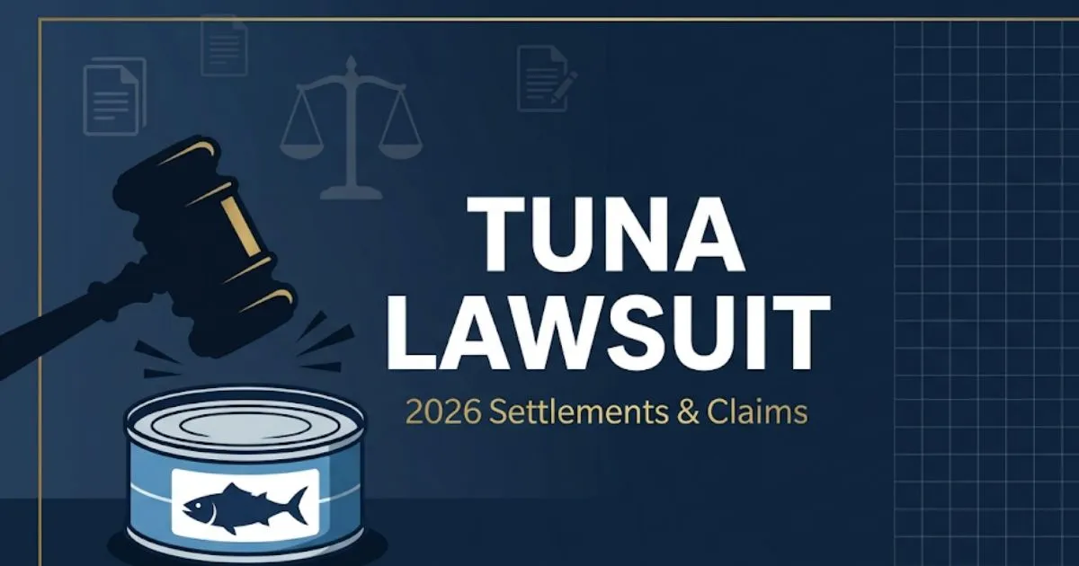 Tuna lawsuit 2026 blog banner with gavel and canned tuna legal graphic