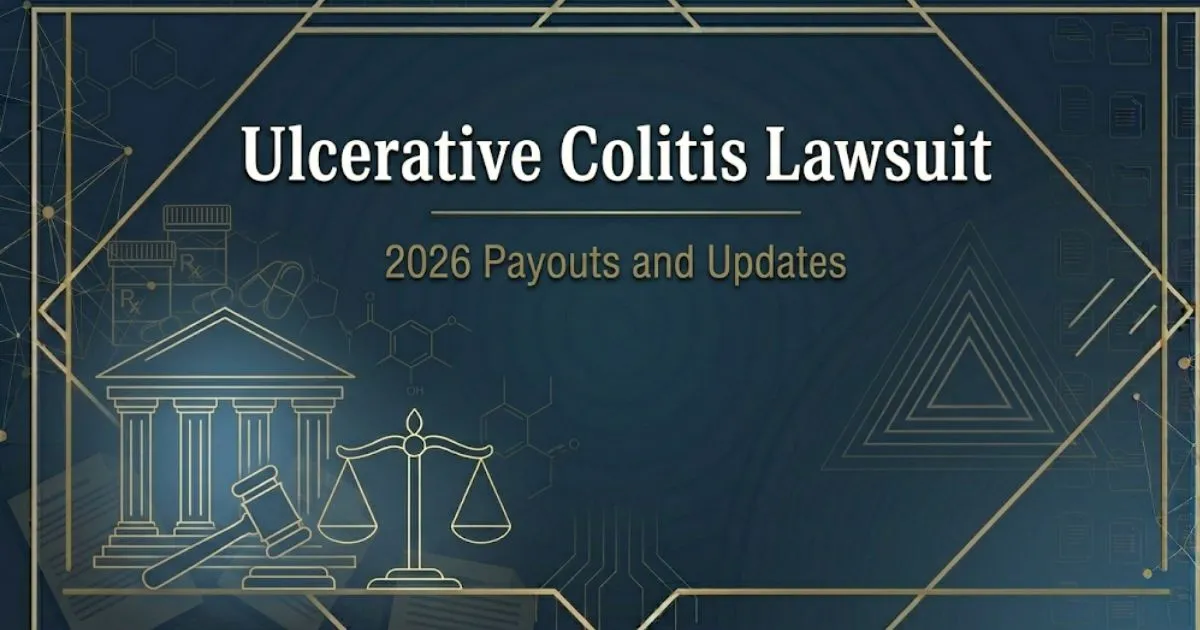 Ulcerative colitis lawsuit 2026 blog banner with legal symbols and payout update details