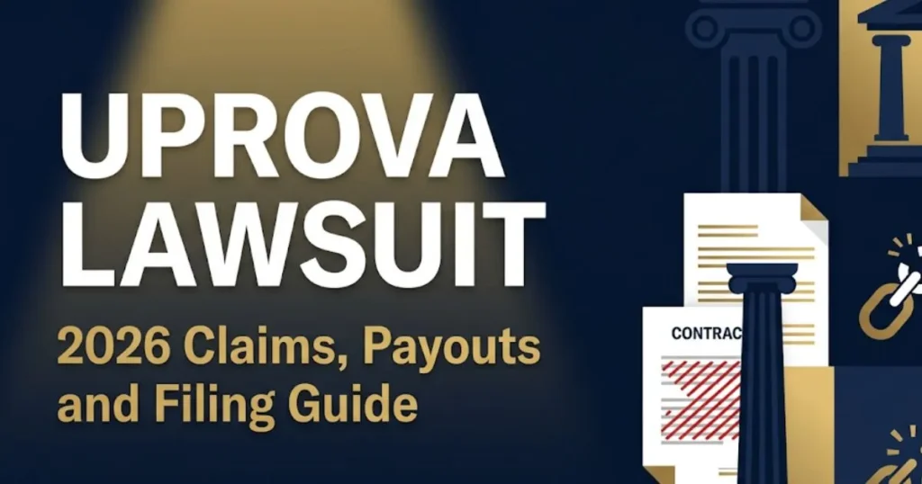 Uprova lawsuit 2026 legal banner showing case claims, payout details, and filing information for tribal loan borrowers