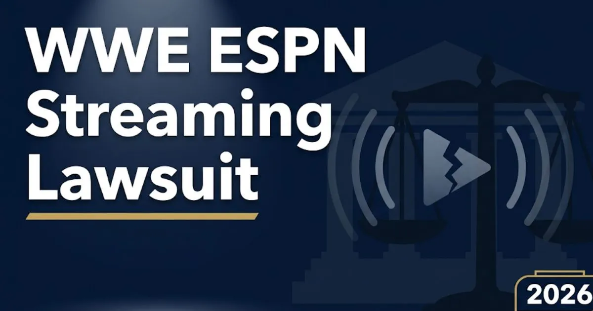 WWE ESPN streaming lawsuit 2026 legal guide banner with scales of justice and streaming icons on navy background