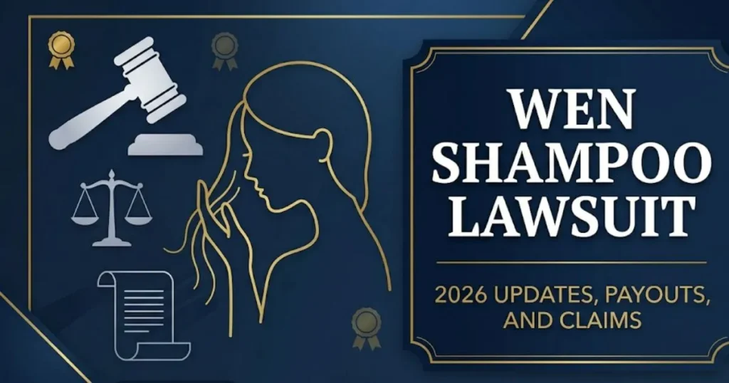 Wen shampoo lawsuit 2026 blog banner with legal icons and hair loss silhouette